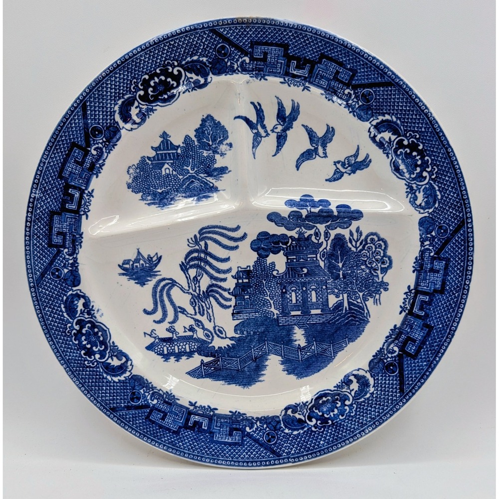 Vintage Blue Willow Divided Grill Plate Made in Japan Blue White Set of 2